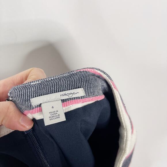 Halogen Size 4 Blue Cream Pink Striped Textured Pencil Skirt Career Office Work - Picture 5 of 6
